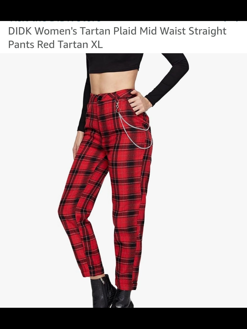 Red Tartan Plaid Mid Waist Straight Pants